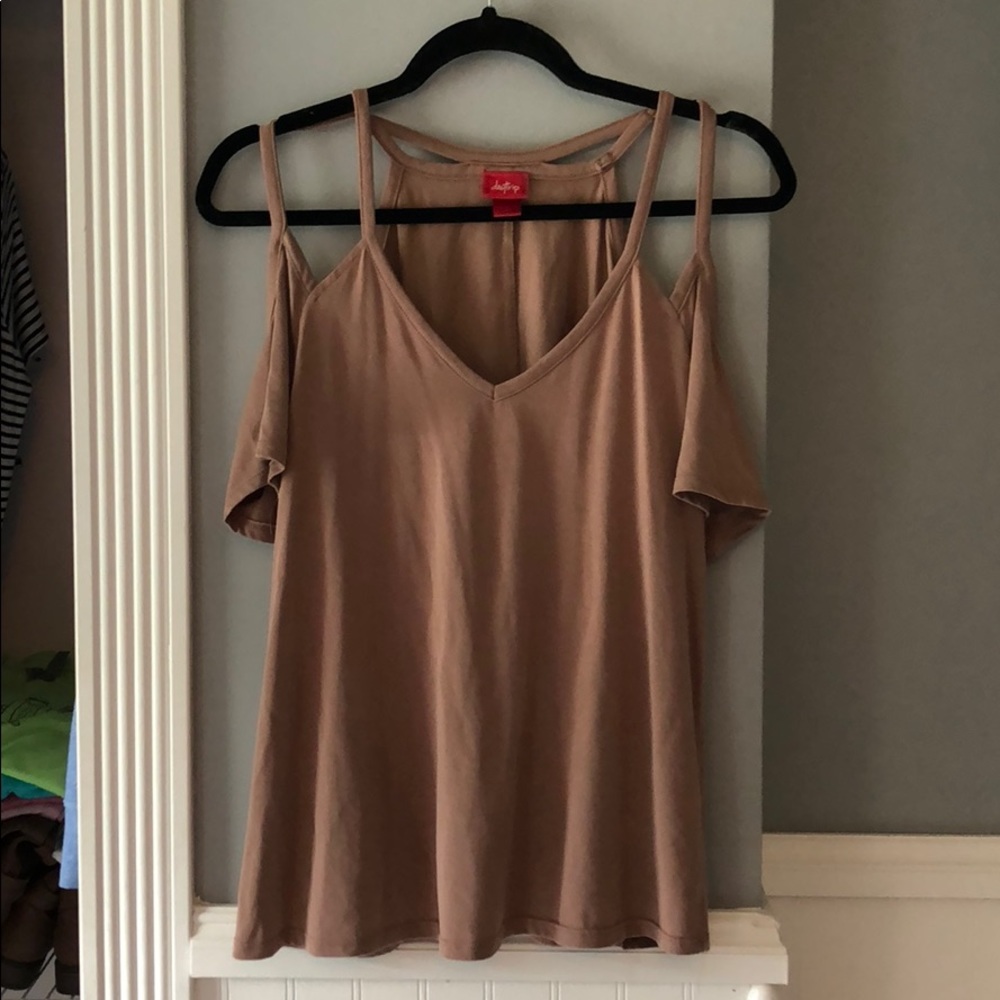 Tan Shirt w Shoulders Cut Out